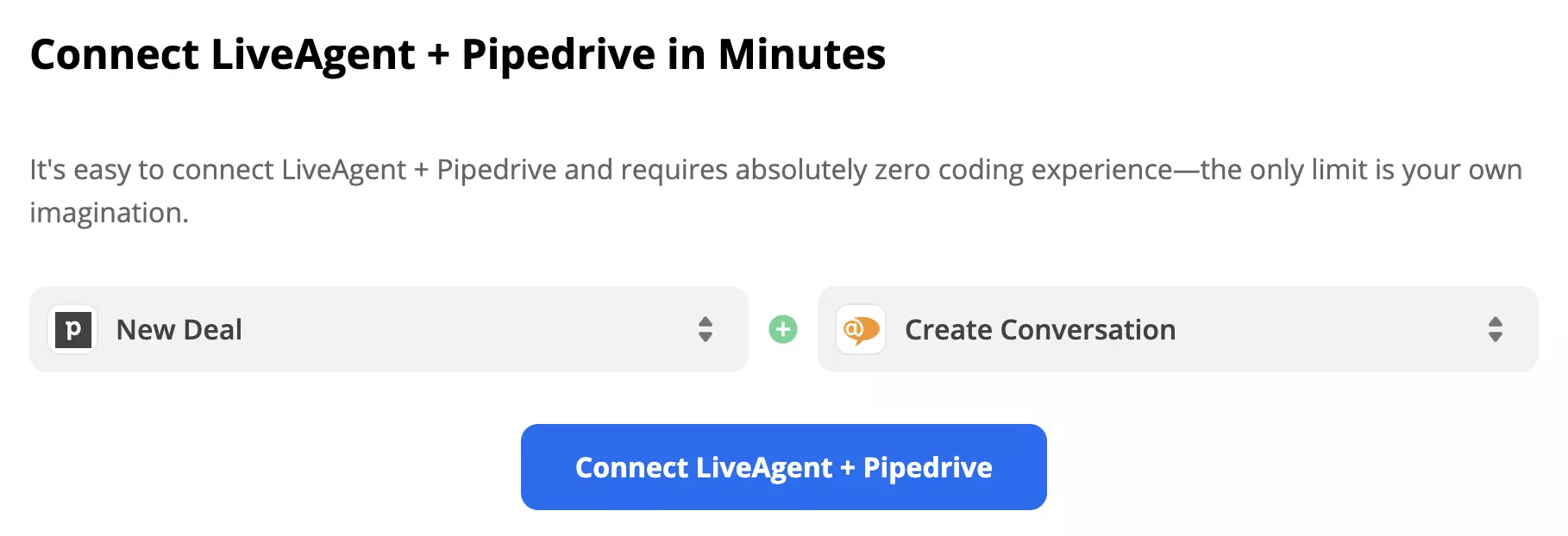 Zapierで選択されたPipeDriveトリガーとLiveAgentアクション