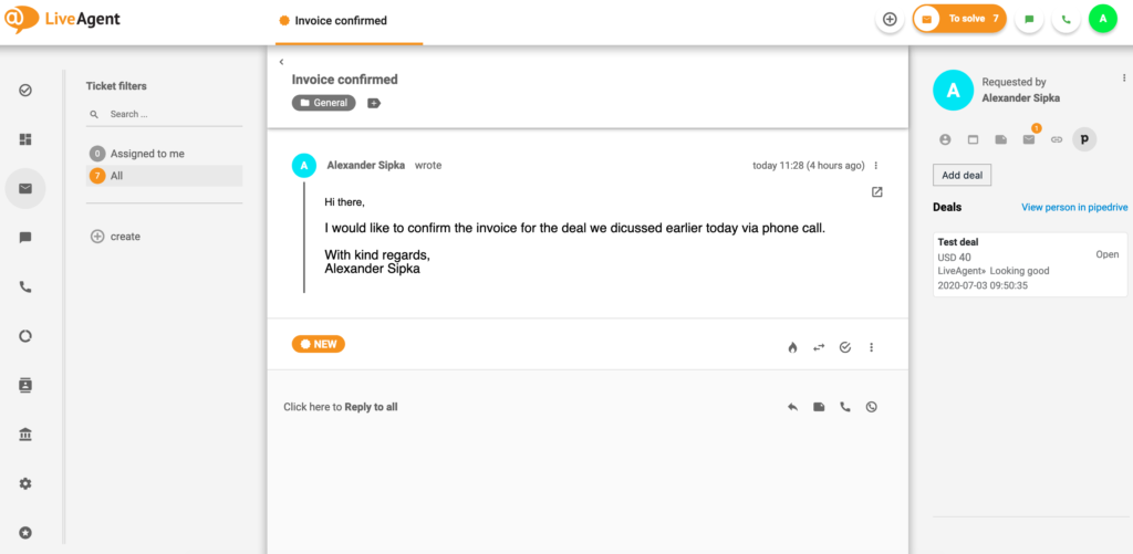 LiveAgentのPipeDrive取引