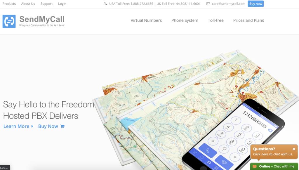 右上隅に「今すぐ購入」ボタンがあるSendMyCallホームページ