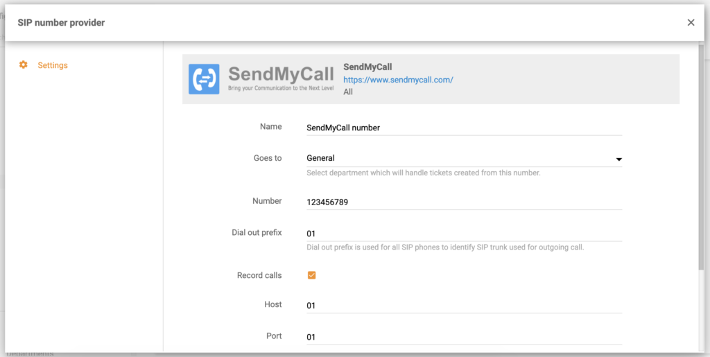 LiveAgentのSendMyCall番号設定