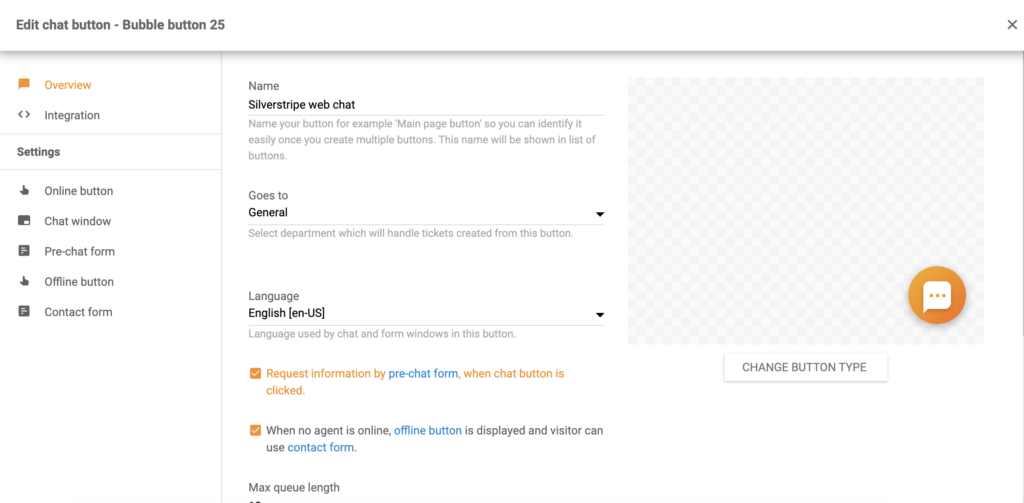 LiveAgentのSilverstipeチャットボタン設定