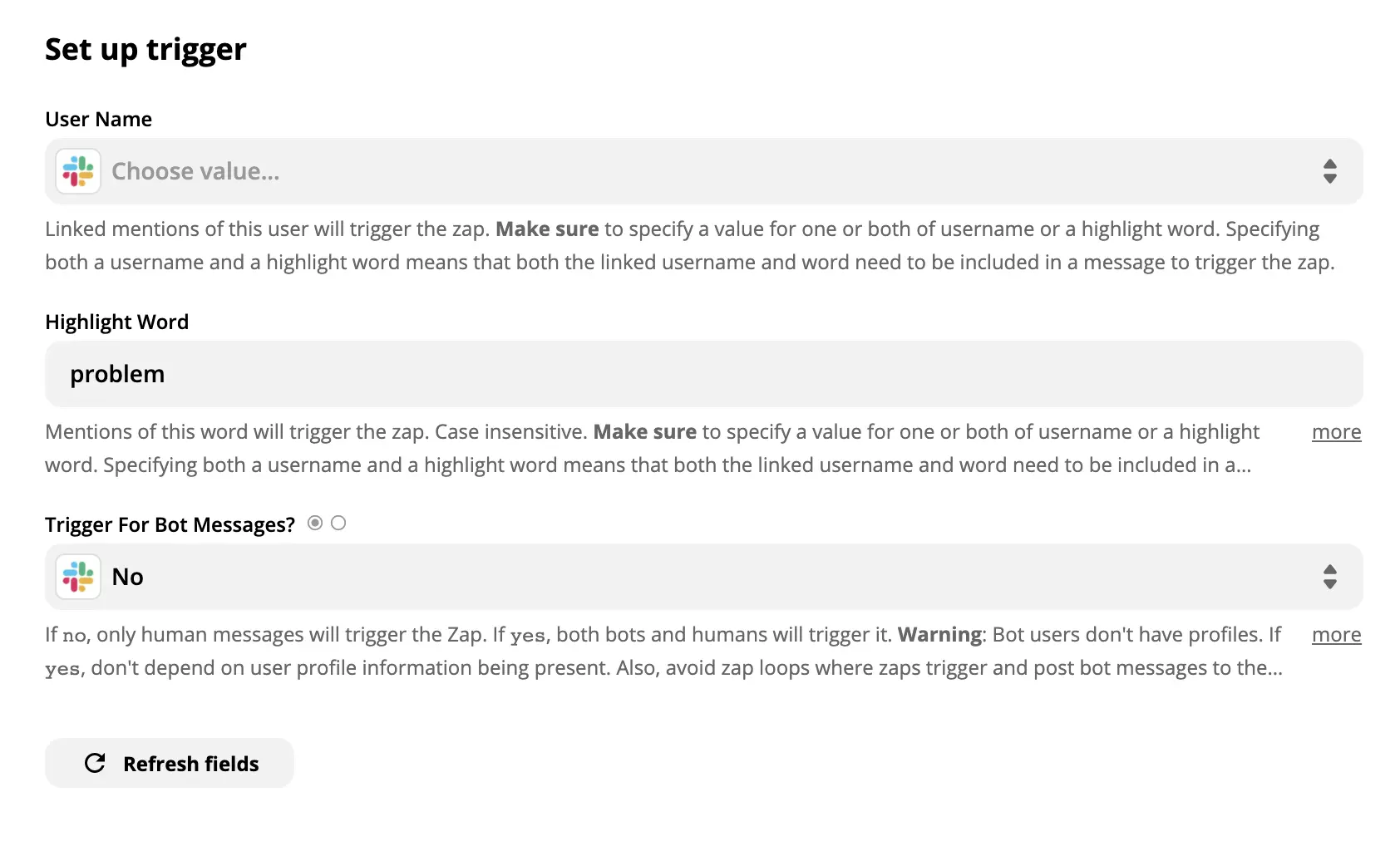 Zapier上のSlackトリガーセットアップのショーケース