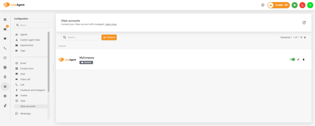 Viber と LiveAgent 間の統合成功