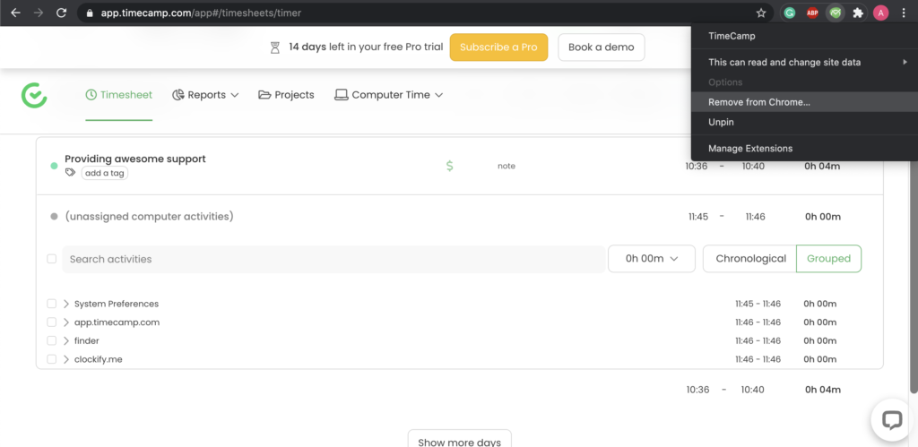 Google ChromeのTimecamp プラグインオプション