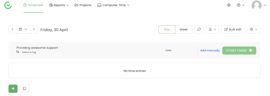 タイマー開始を伴うTimeCampプロジェクト選択