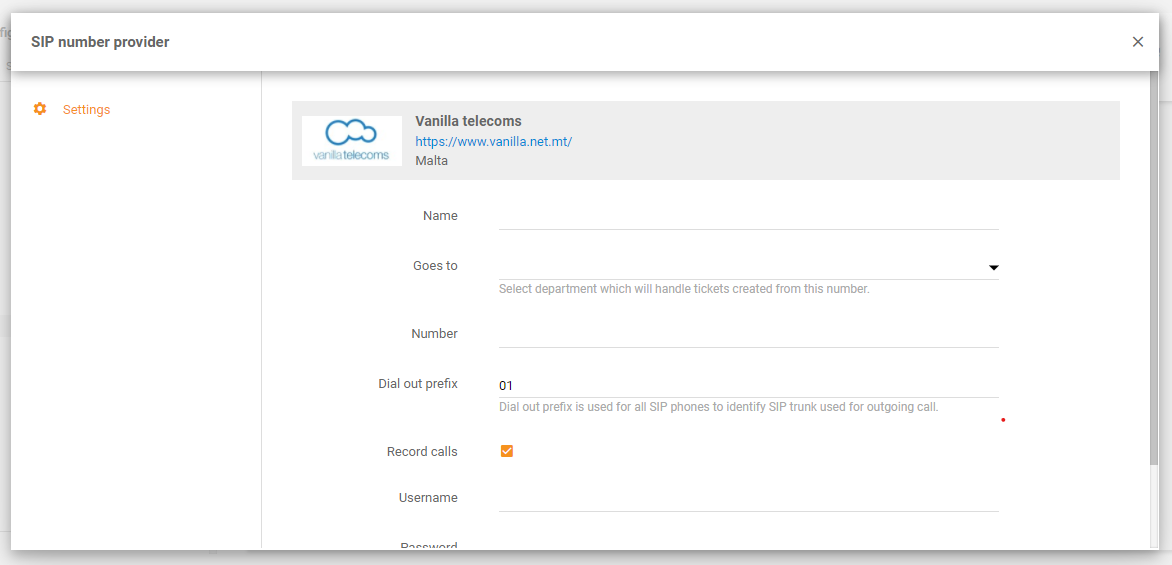 LiveAgentでのVanilla Telecoms統合