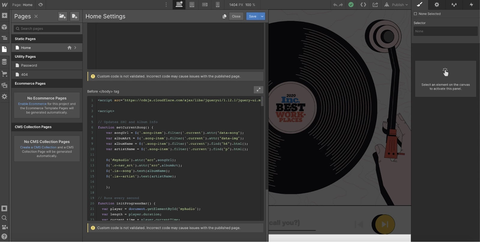 LiveAgent統合プロセスでのWebflowカスタムコードオプション