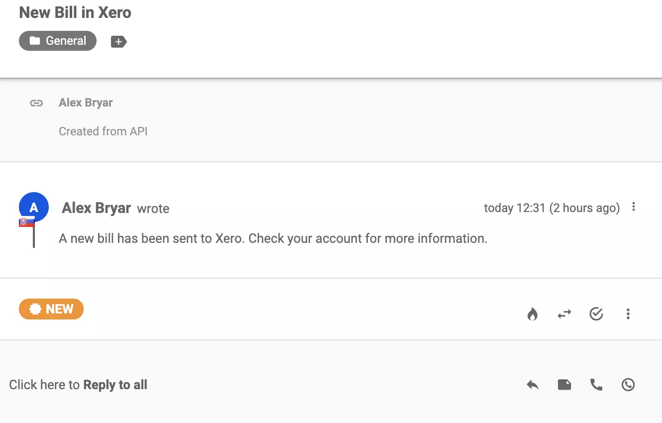 Xeroとの統合に成功した後、LiveAgentチケットシステムに送信された新しい会話