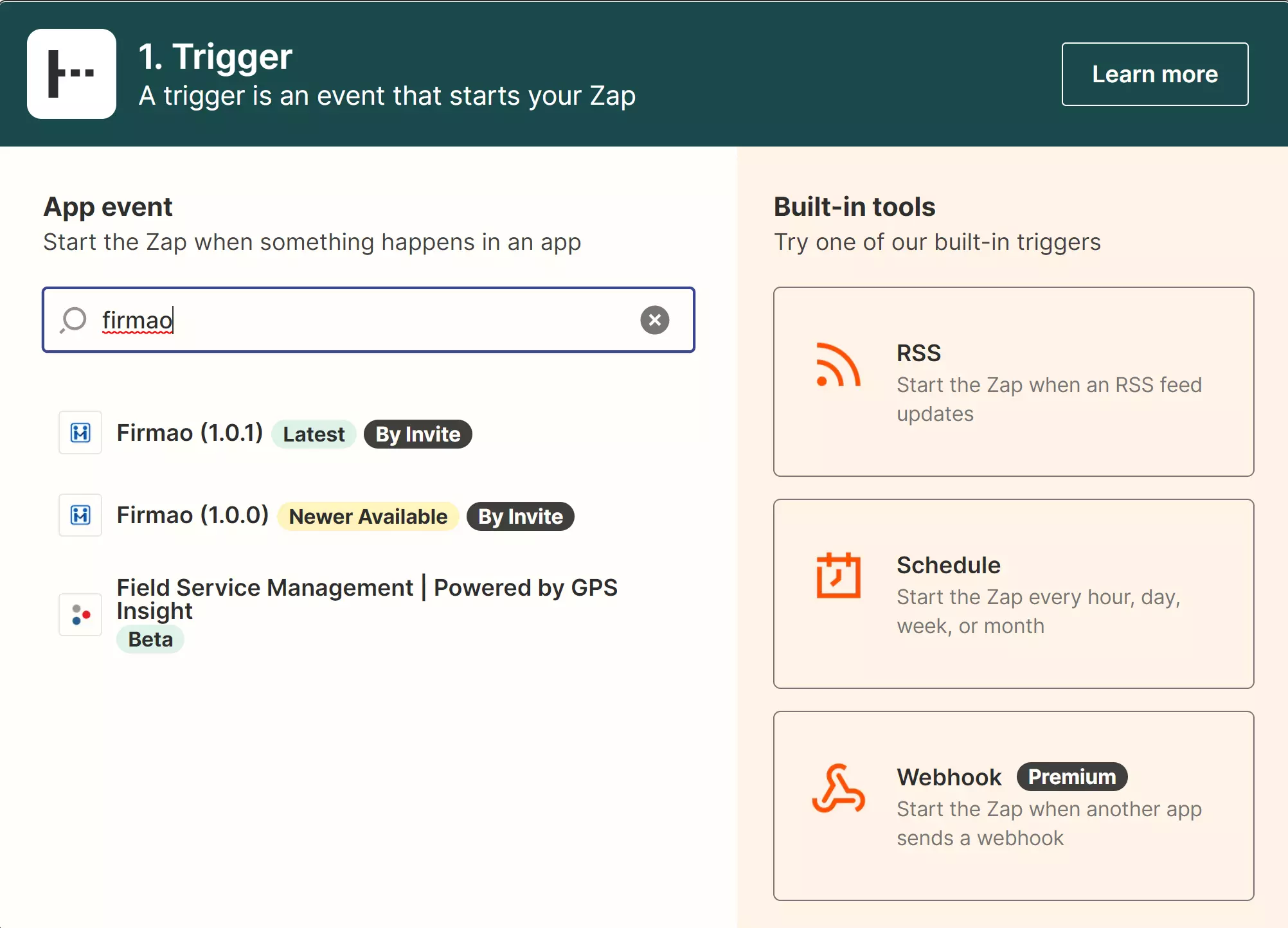 Zapier上でFirmaoを見つける
