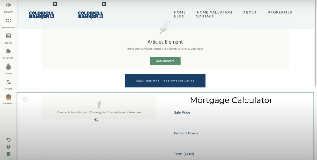 左パネルに複数のオプションがあるZentapウェブサイトビルダー