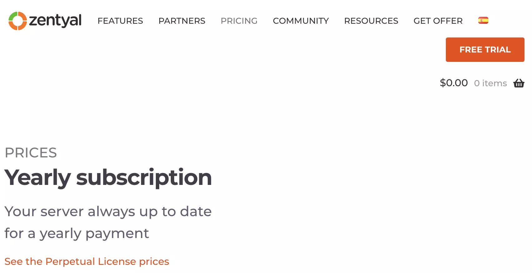 Zentyal ウェブサイトの Zentyal 有料プラン セクション