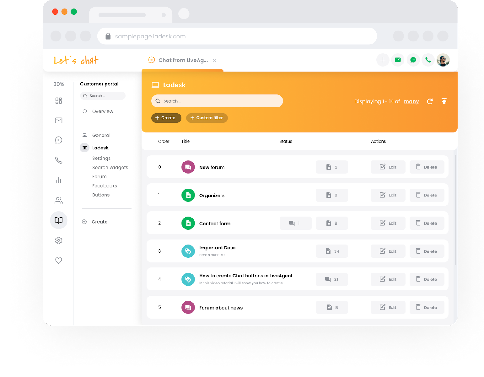 LiveAgentナレッジベースサポートポータル