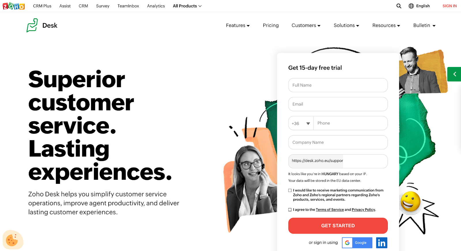 Zoho Deskチケッティングシステムホームページ