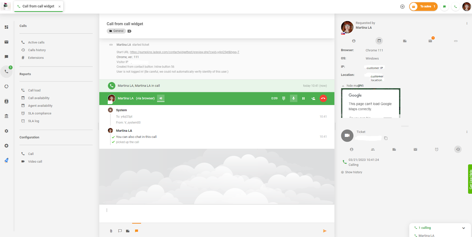 LiveAgent - コールウィジェットからの通話
