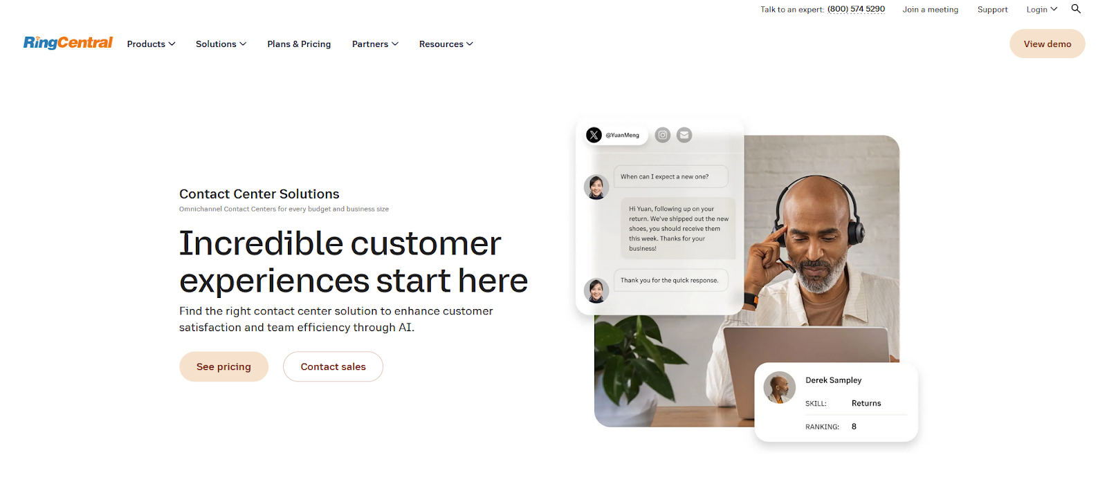 RingCentralコンタクトセンターソフトウェアホームページ
