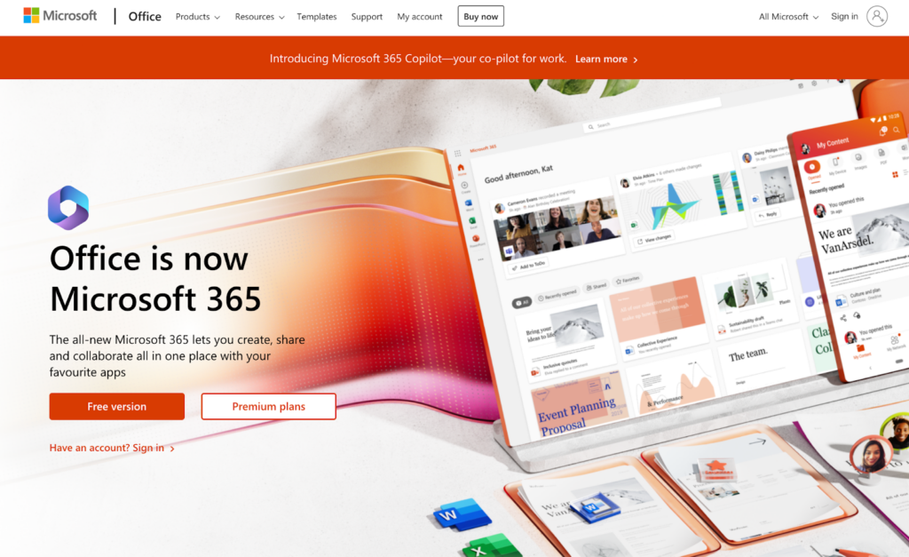 企業向けのメール管理ソフトウェアであるMicrosoft 365ホームページ