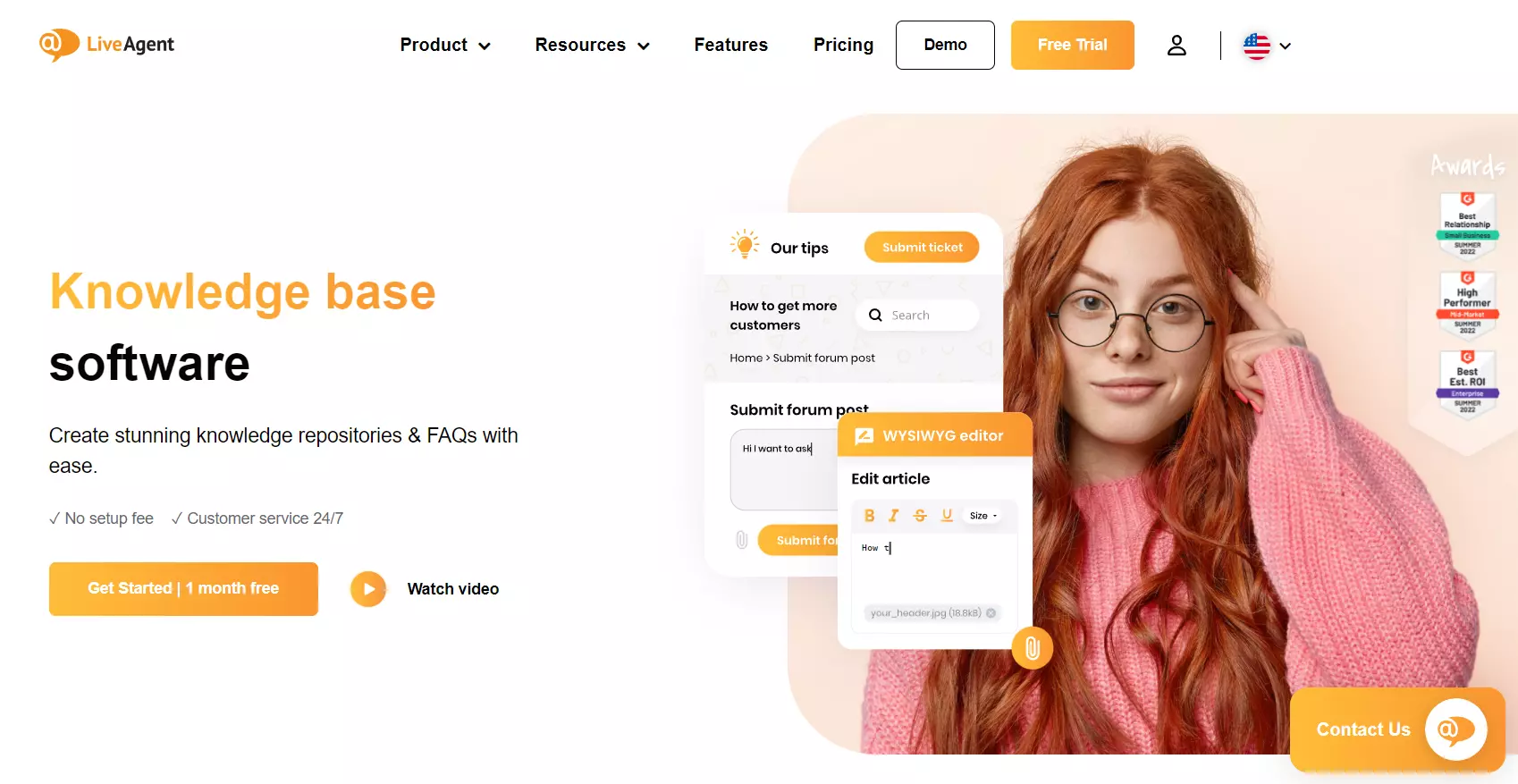LiveAgentのナレッジベースツールを強調する魅力的なホームページ
