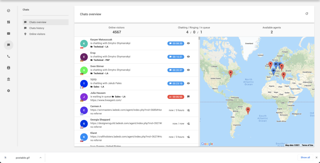 LiveAgent website visitor monitoring feature