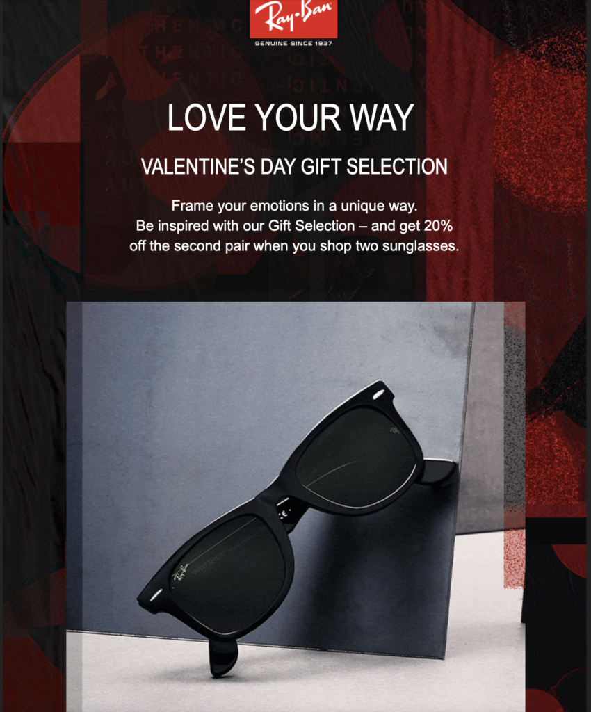 RayBan Valentine's Day email campaign