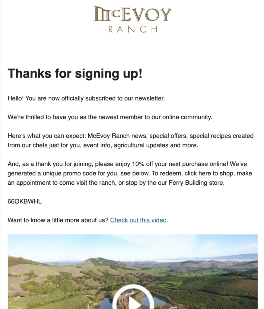 McEvoy ranch newsletter sign up email