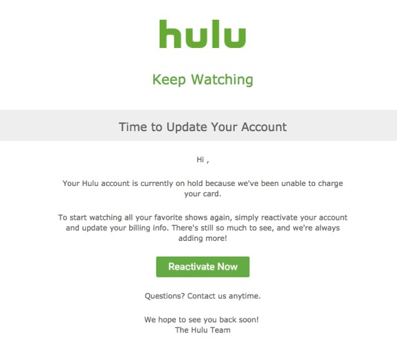 Hulu dunning email example