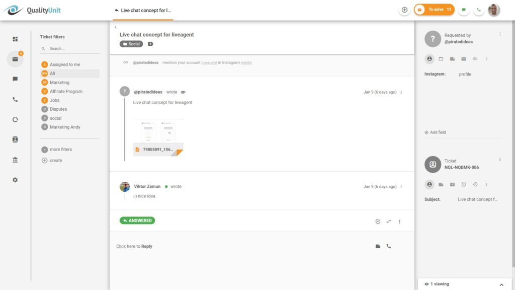 LiveAgentから直接ソーシャルメディアクエリに対応する