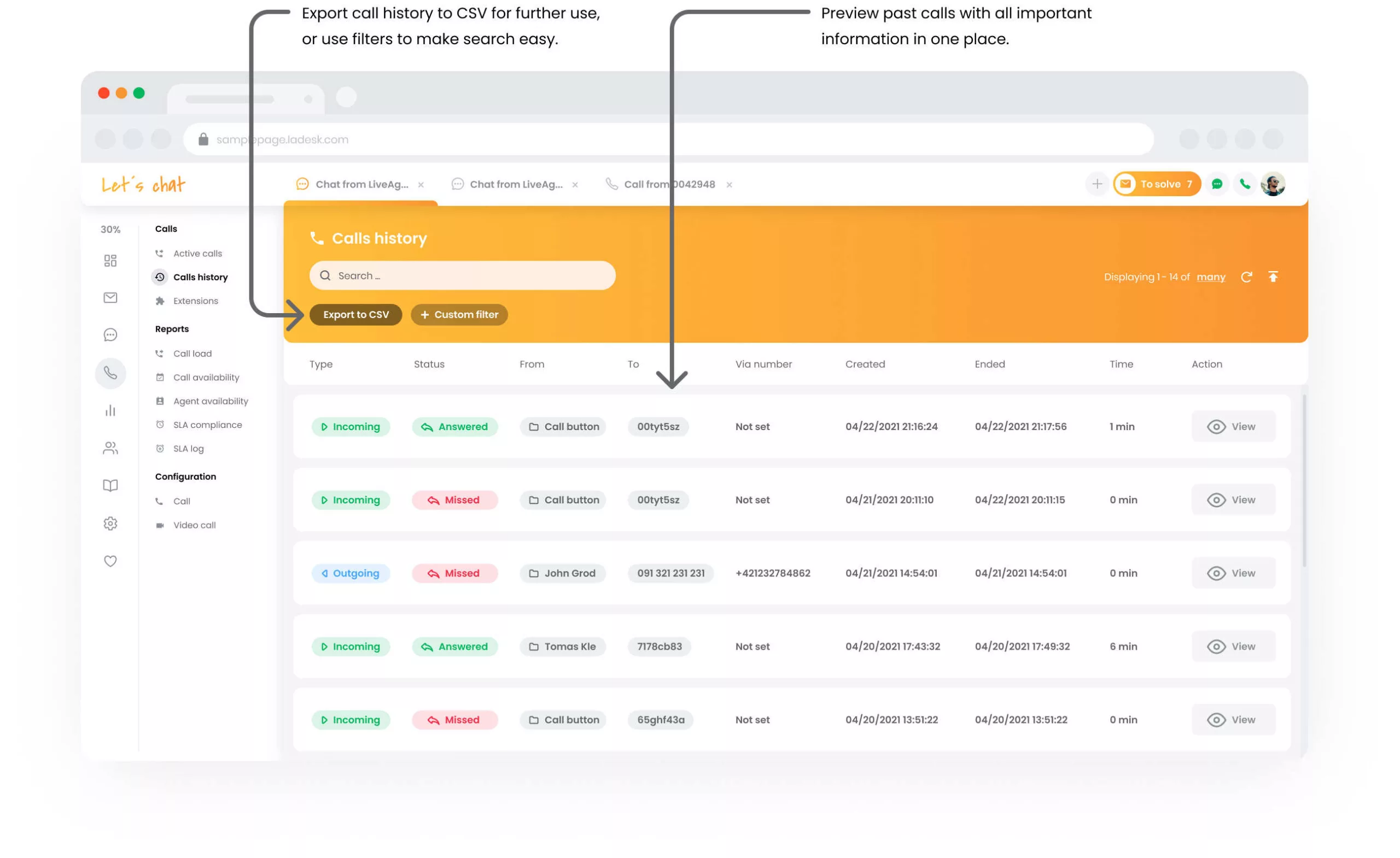 LiveAgent通話履歴