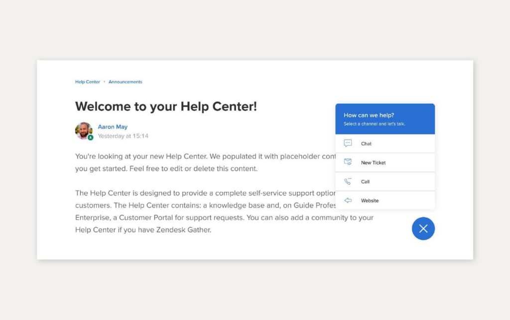 Zendeskを使用したナレッジベースソリューションの例