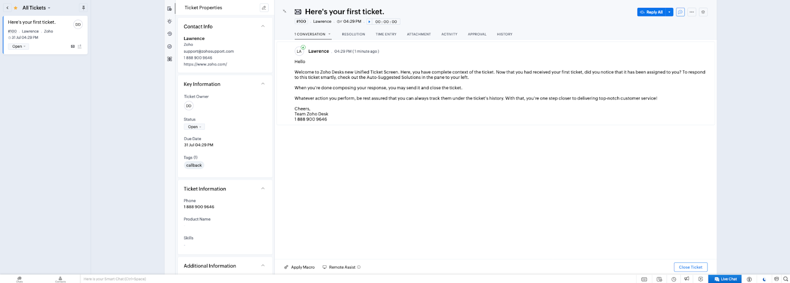 Zoho Deskのチケット環境