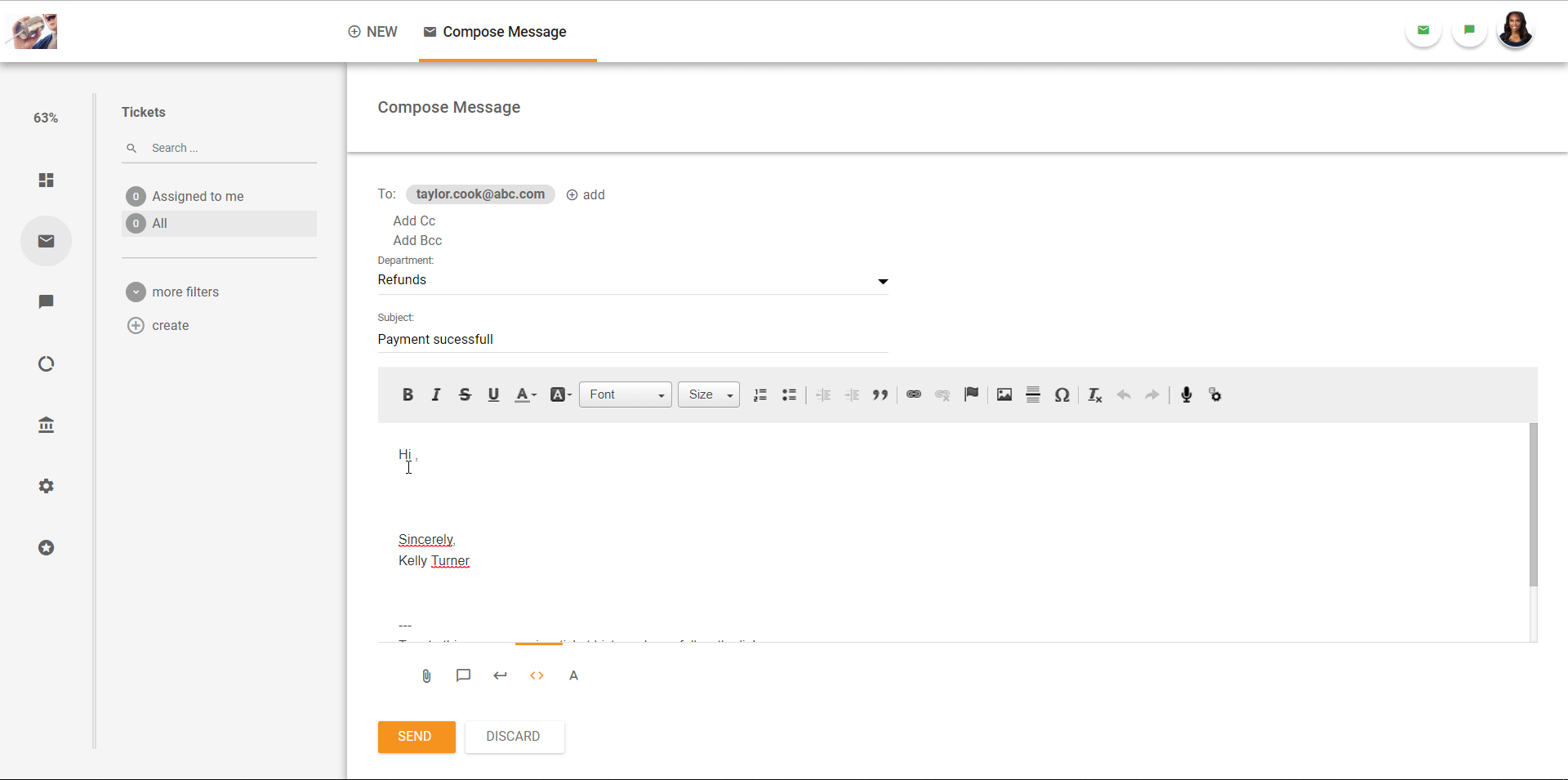 LiveAgentのチケッティングインターフェースの概要。